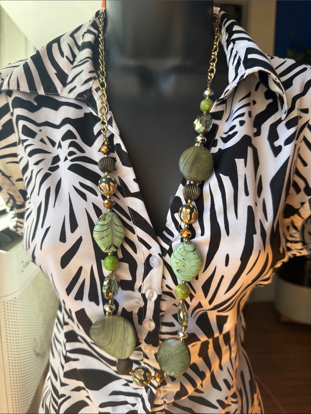 Green Beaded Statement Necklace - Women Jewelry